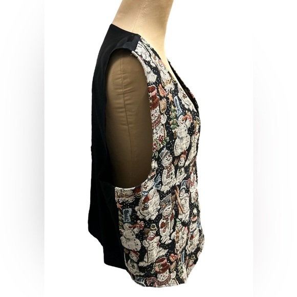 Vintage Women's Casual Corner Tapestry Snowman Button Front Grandma Vest 2X USA. - Picture 2 of 8